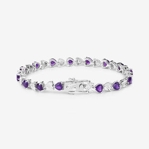 6.59 Carat Genuine Amethyst and White Diamond .925 Sterling Silver Bracelet