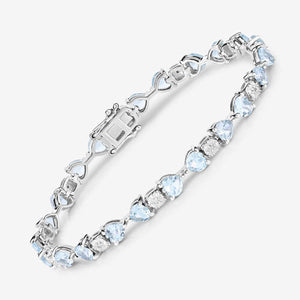 7.36 Carat Genuine Aquamarine and White Diamond .925 Sterling Silver Bracelet