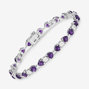 9.56 Carat Genuine Amethyst and White Diamond .925 Sterling Silver Bracelet