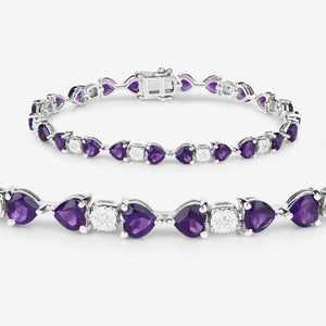 9.56 Carat Genuine Amethyst and White Diamond .925 Sterling Silver Bracelet