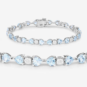 11.10 Carat Genuine Blue Topaz and White Diamond .925 Sterling Silver Bracelet