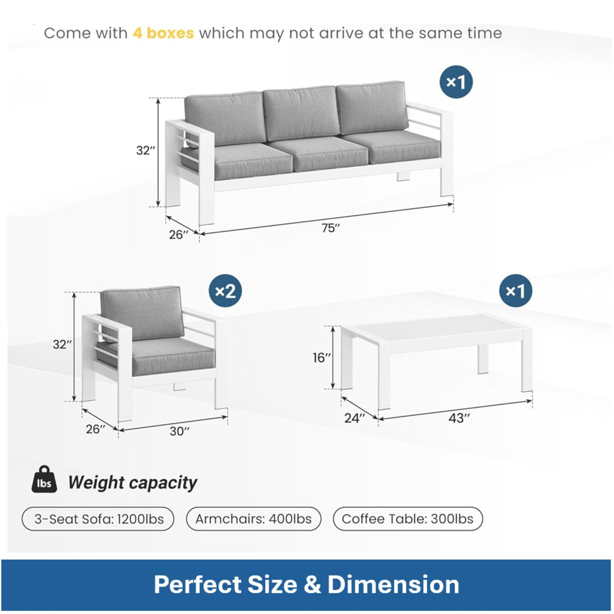 Outdoor Patio Set With All-Weather Thick Cushions