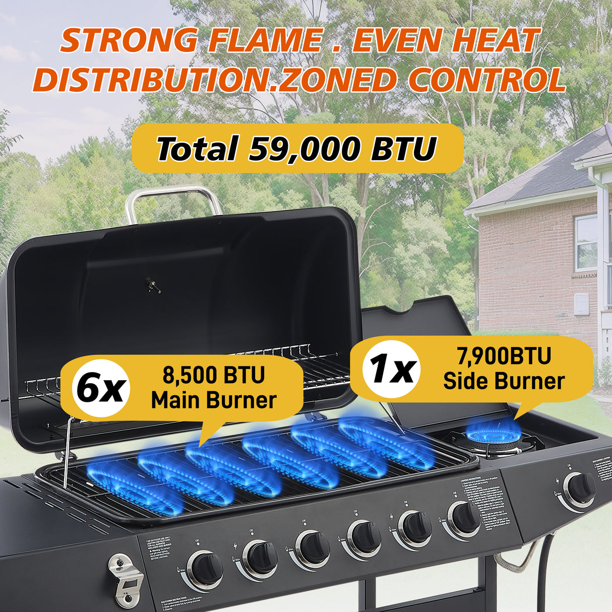 6 Burner Propane Gas BBQ Grill with Side Burner