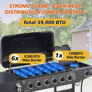 6 Burner Propane Gas BBQ Grill with Side Burner