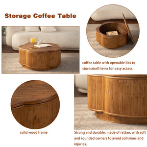 Flower-Shaped Rattan Coffee Table with Storage