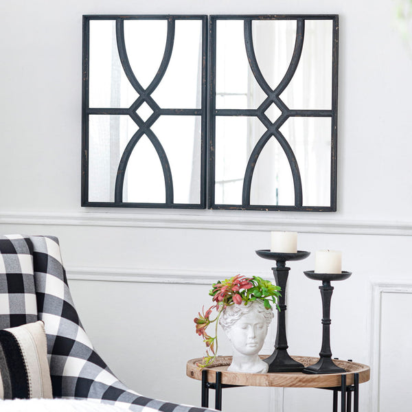 Rectangular Wooden Wall Mirror With Antique Frame, Vertical Or Horizontal Home Decor For Living Room (Set of 2)