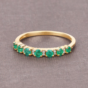 0.41 Carat Genuine Zambian Emerald and White Diamond 14K Yellow Gold Ring