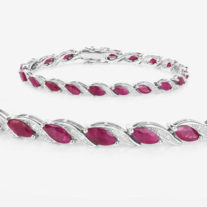 7.78 Carat Genuine Ruby and White Diamond 10K White Gold Bracelet