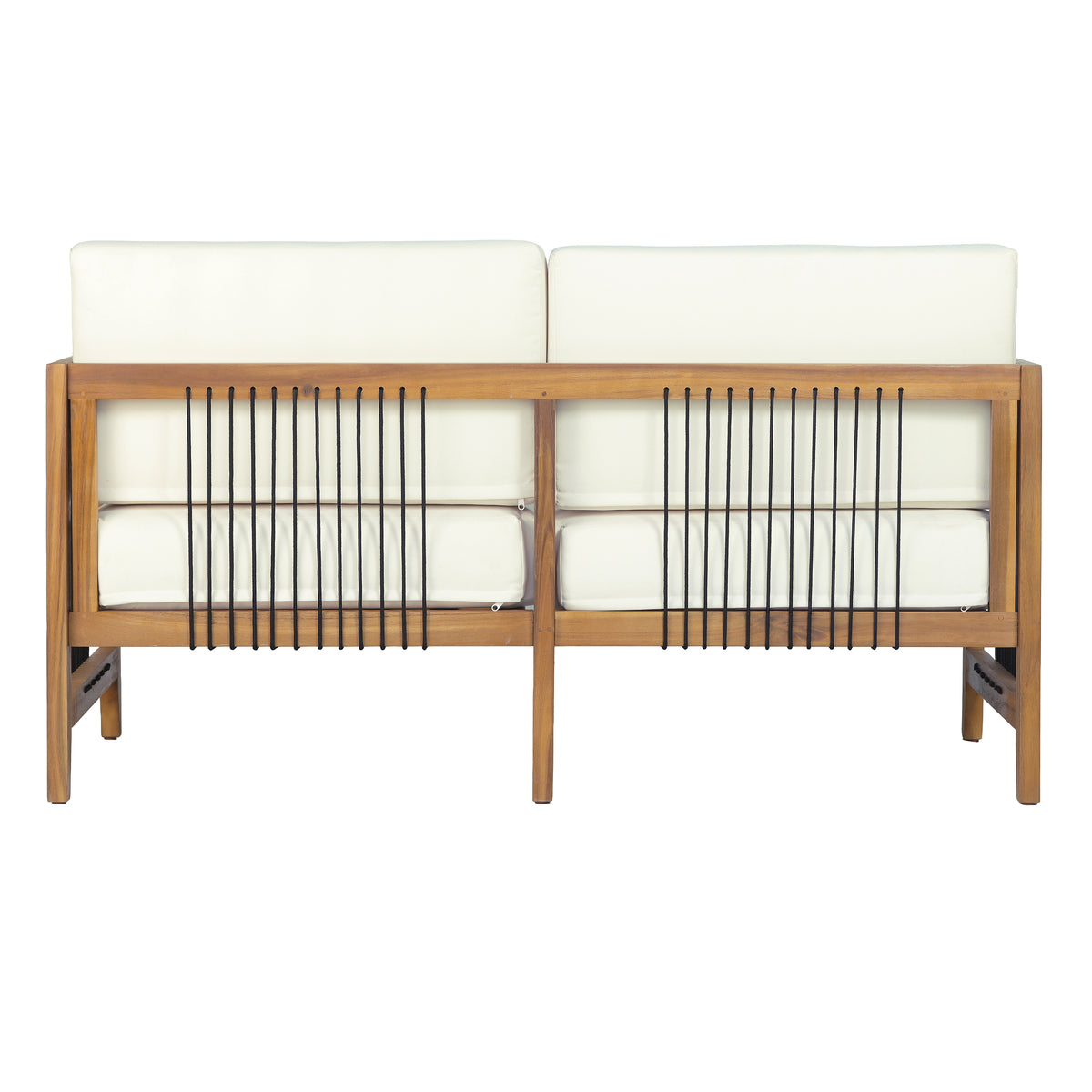 Acacia Wood Outdoor Loveseat with Handwoven Rope