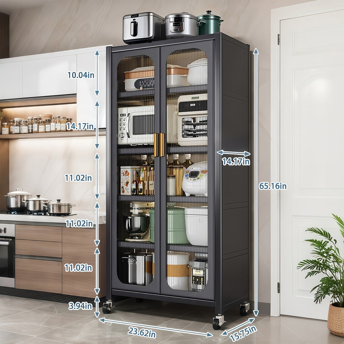 Open-Door Kitchen Shelving Floor-to-Ceiling Storage Cabinet