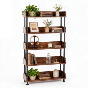 5-Tier Industrial Bookshelf, Open Rustic