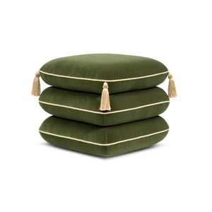 Monarch 19.5" Tassled Ottoman, Olive