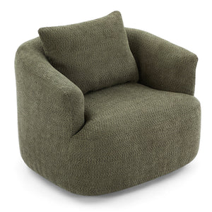 360° Swivel Barrel Sofa Chair With Throw Pillow, Upholstered Accent Chair