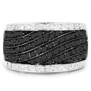 0.79 Carat Genuine Black Diamond and White Diamond .925 Sterling Silver Ring