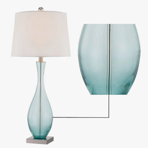 30-Inch Glass Table Lamps Set of 2, 3-Way Dimmable with USB Charging, Blue