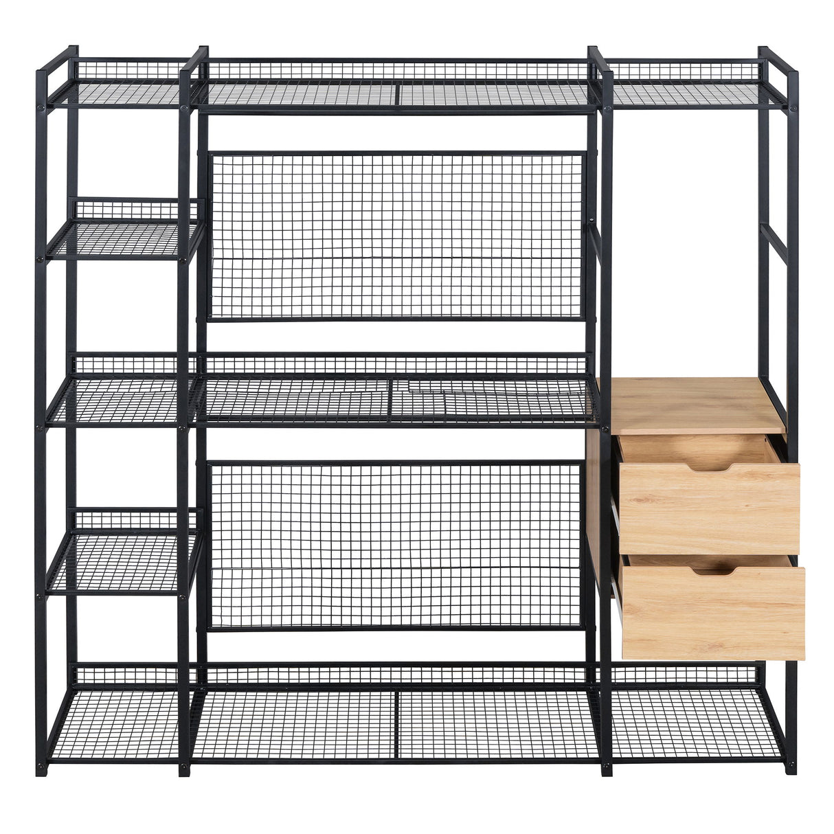Open Style Wardrobe With Hanging Rails, Shelves And Drawers