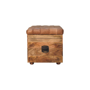 Solid Wood Buffalo Hide Oak-ish Storage Trunk, Leather Upholstered
