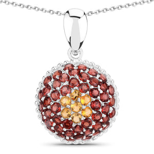 4.57 Carat Genuine Citrine and Garnet .925 Sterling Silver Pendant