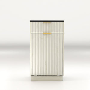 Tilt Out Trash Can Cabinet With Wave Textured Drawer & Pull Out Bin