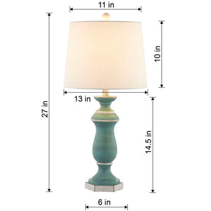 27-Inch Traditional Resin Table Lamp with 3-Way Dimming, Green, Set of 2