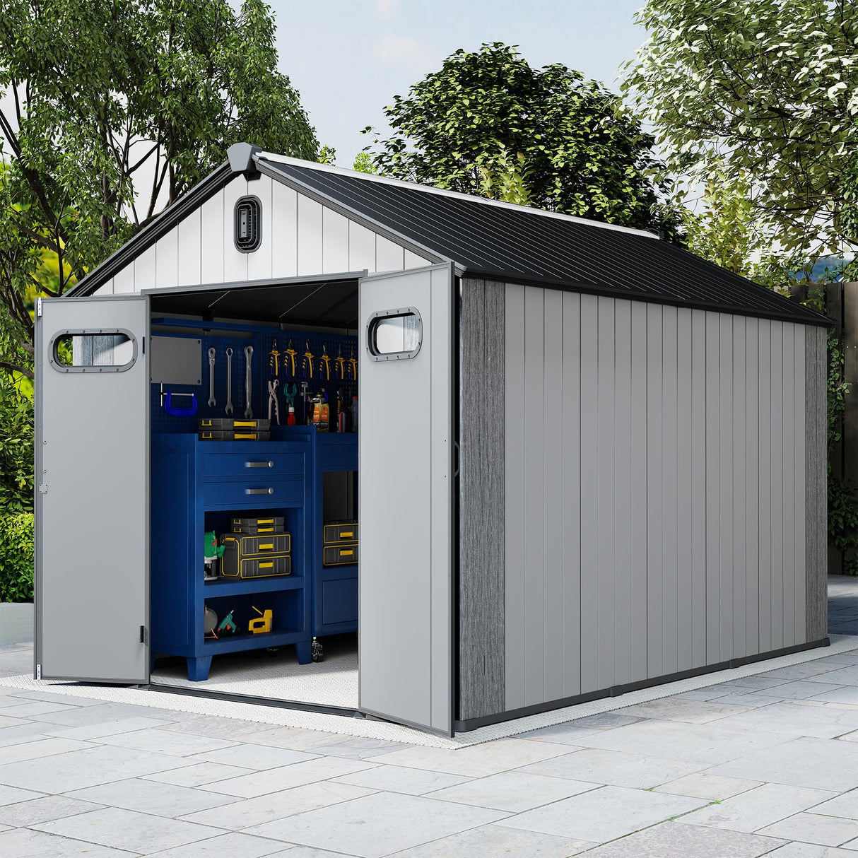 8x14Ft Resin Outdoor Storage Shed with Carpet