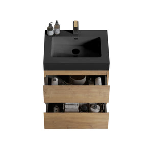 Alice - Natural Oak Bathroom Vanity With Sink, Large Storage Wall Mounted Floating Bathroom Vanity For Modern Bathroom, One-Piece Sink Basin Without Drain