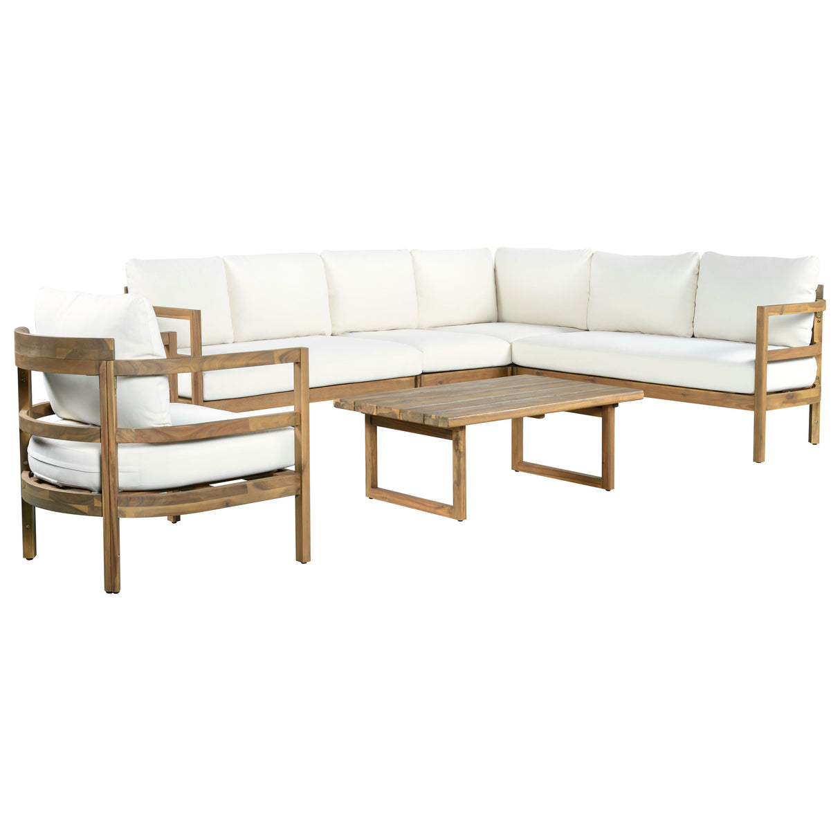 Outdoor Acacia Wood 6-Seater Sectional Sofa Set