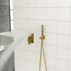 Modern Dual Shower Head System With 16" Ceiling Mount Finish, Stainless Steel And Brass