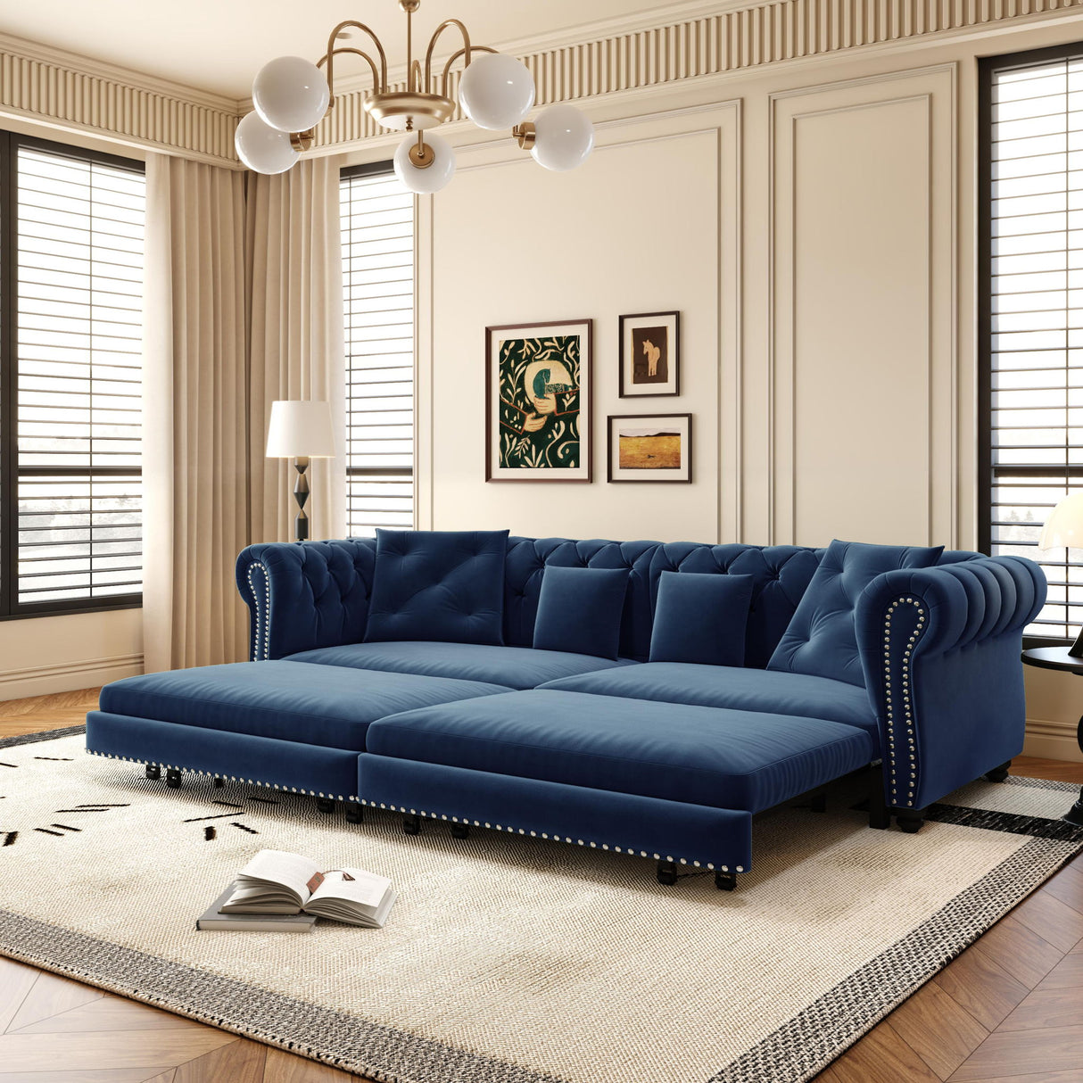 3 In 1 Convertible Sleeper Sofa Bed With Movable Ottoman