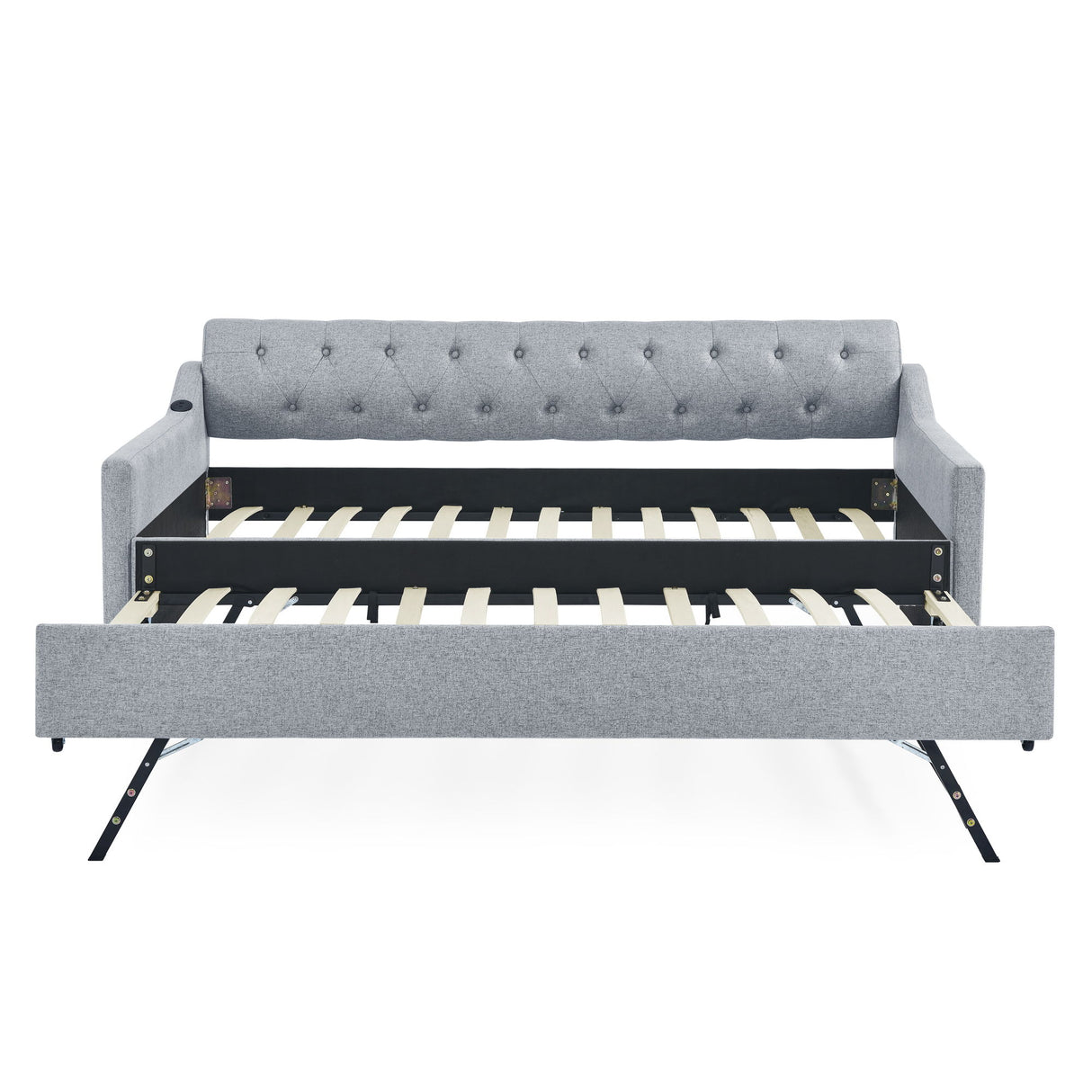 Size Upholstered Daybed With Trundle And USB Charging Armrest