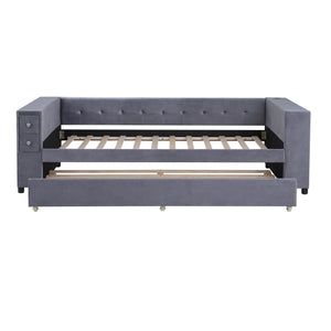 Upholstered Bed With Storage And Twin Trundle, USB Charging Ports