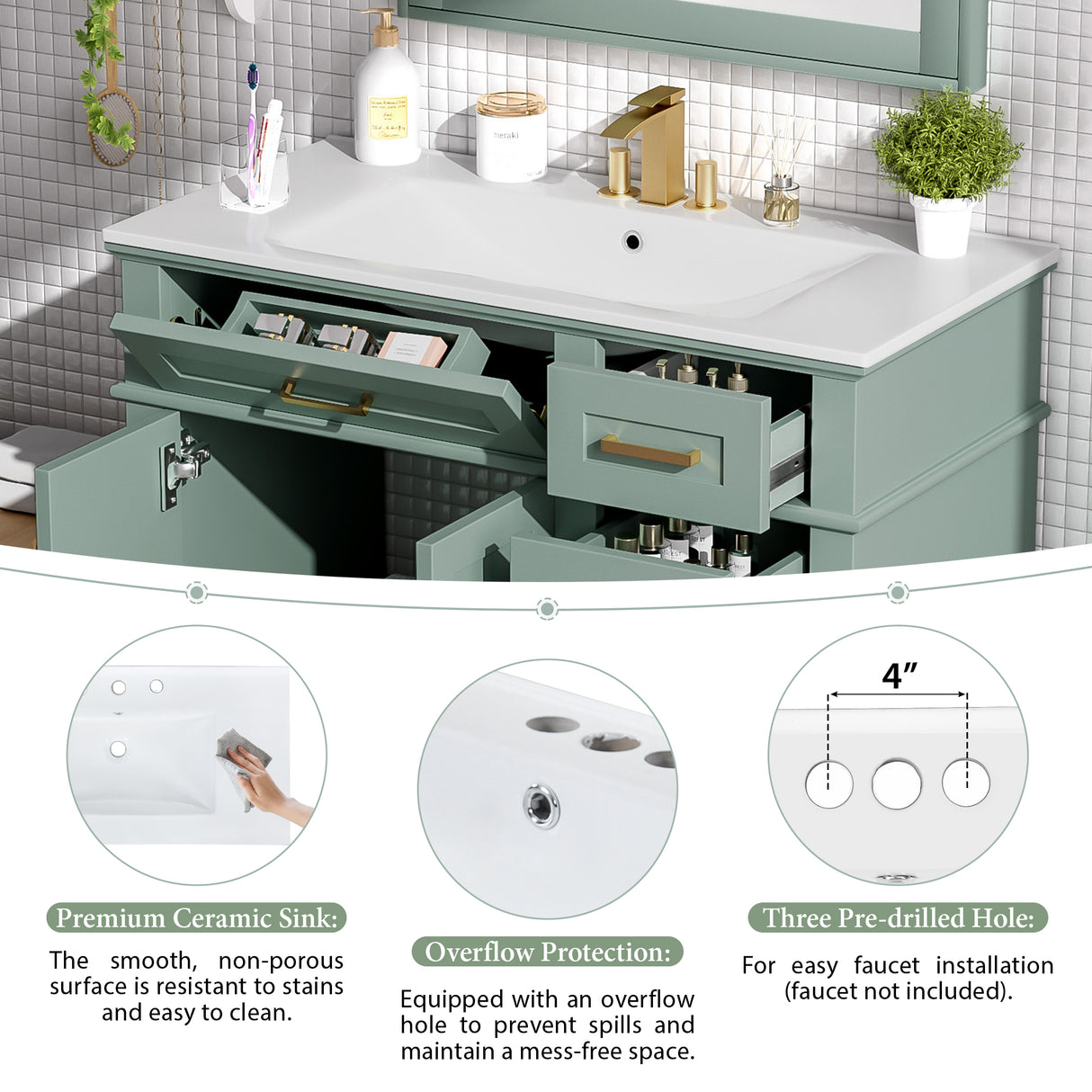 36" Light Green Bathroom Vanity