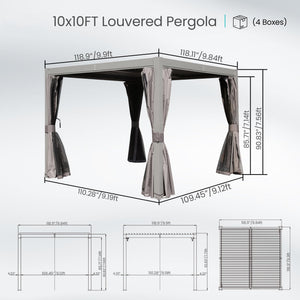 10x10 FT Outdoor Louvered Pergola with Adjustable Louvers