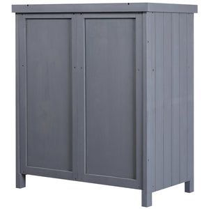 Tool Shed Outdoor Storage Cabinet with Galvanized Top and Two Shelves