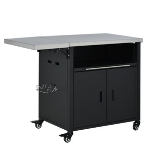 Foldable Outdoor Prep Station BBQ Cart With Trash Rack