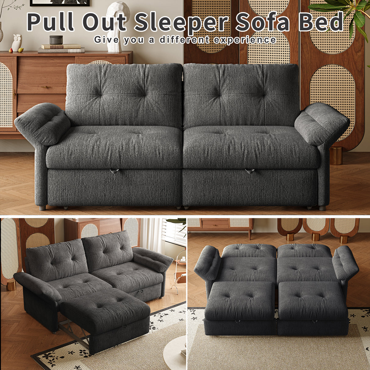 Multi-Functional Sofa Bed - 81.5 Inch Plush Chenille Sofa