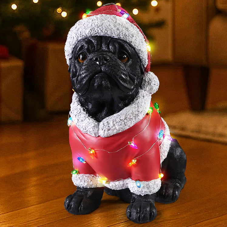 Christmas Pug Statue - Holiday Dog Figurine
