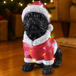 Christmas Pug Statue - Holiday Dog Figurine