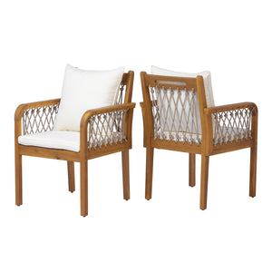 Outdoor Patio Acacia Wood Chairs With Woven Rope Arms