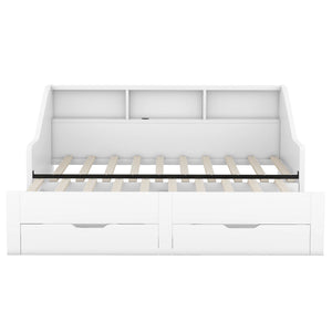Daybed Frame With Storage Bookcases, 2 Drawers, Charging Station