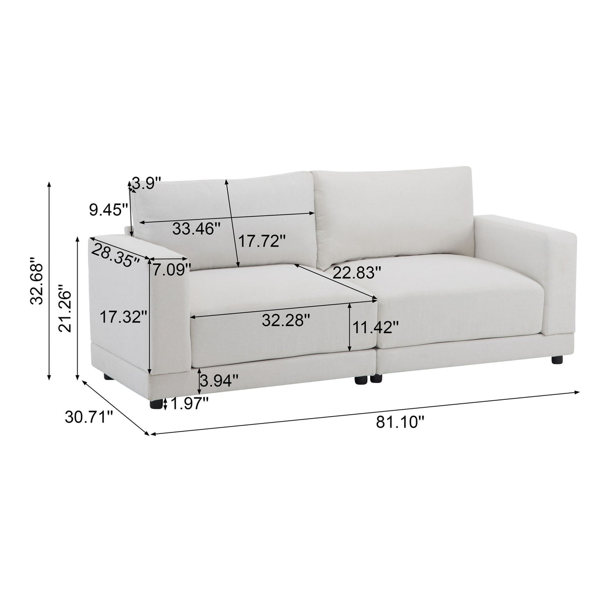 Modern Square Arm Sofa With Soft Fabric Upholstery, Deep Cushions - Best Buy Furniture