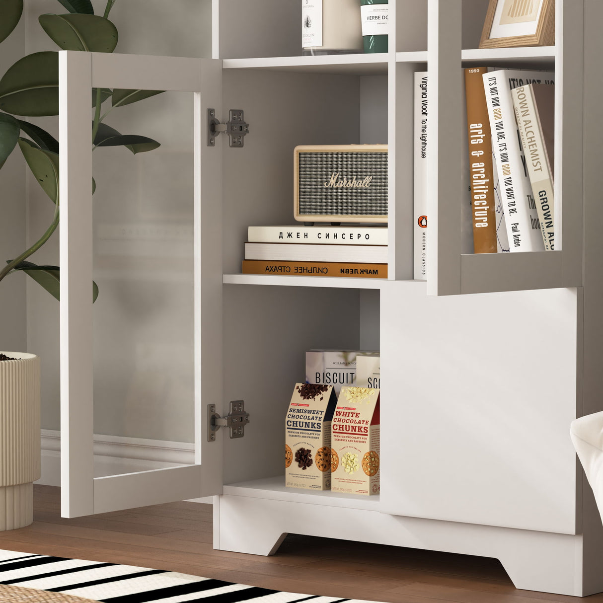 Modern Cabinet With Glass Doors And Drawer