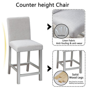 5 Piece Counter Height Table Set, Square Table And 4 Upholstered Chairs