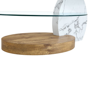 Contemporary Artistic Double Layer Coffee Table, Tempered Glass Top