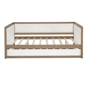 Full Size Daybed With Trundle And Nailhead Decoration - Wood