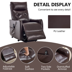 Brown PU Single Motor Power Lift Recliner Chair with Massage & Heat
