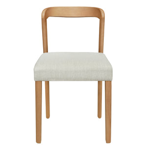 Solid Rubber Wood Dining Chairs (Natural Oak + Beige) Set of 2