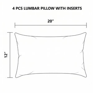 4 Pack Outdoor Lumbar Pillow with Inserts, 12x20 Inch
