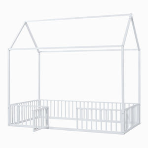 Metal House Bed With Fence And Door
