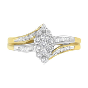 10K Yellow and White Gold 1/2 Cttw Diamond Marquise Shaped Cluster Split Shank Ring (H-I Color, SI2-I1 Clarity) - Size 7